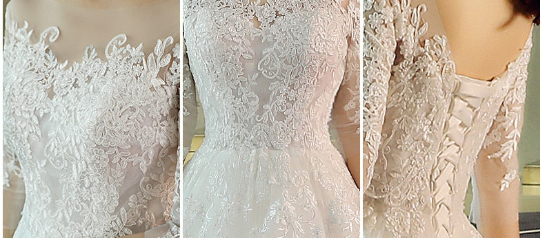 Abito da sposa elegante con pizzo a tre quarti di manica e scollo a O - Bridetobe.it