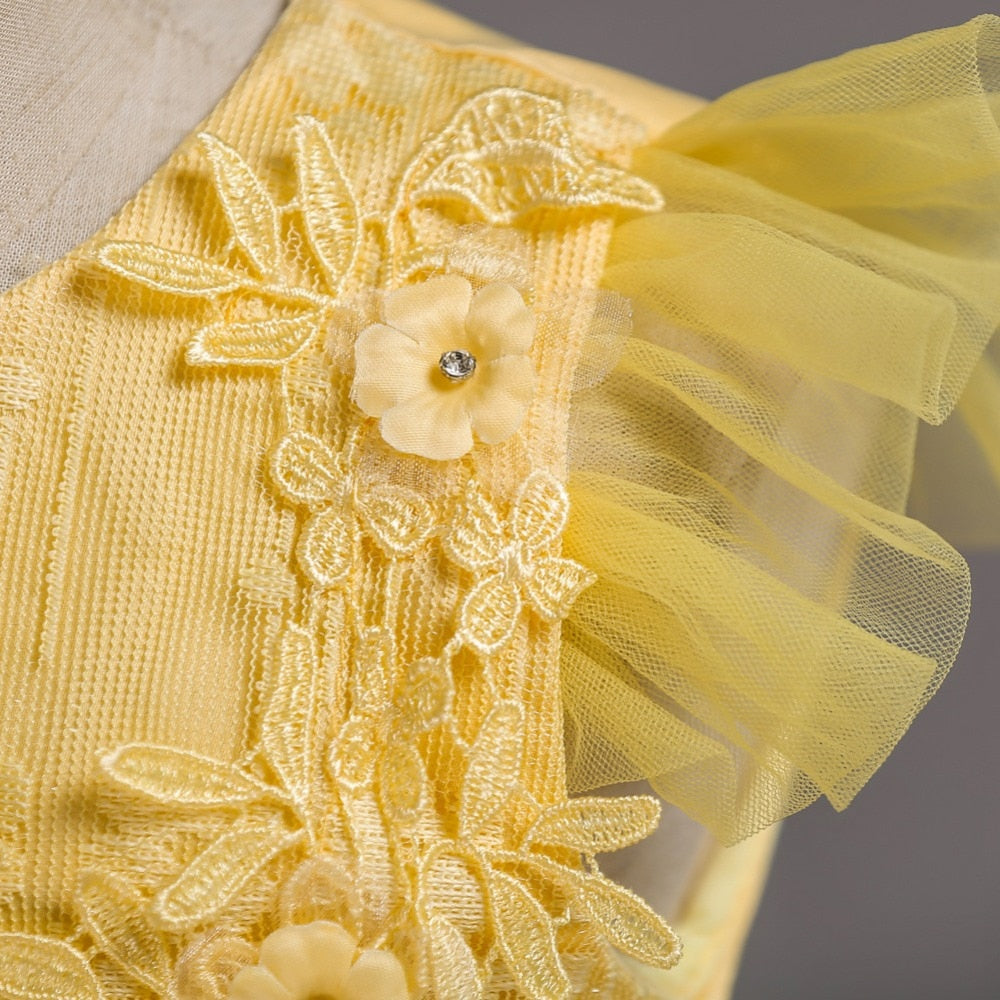 Vestito da Principessa Per Bambini Lungo in Tulle e Pizzo per Matrimoni, Feste e Cerimonie - Età 4-15 Anni - Bridetobe.it