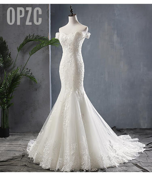 Robe de mariée à épaules dénudées et col bateau 2023 - Robe de mariée queue de sirène avec appliques de luxe