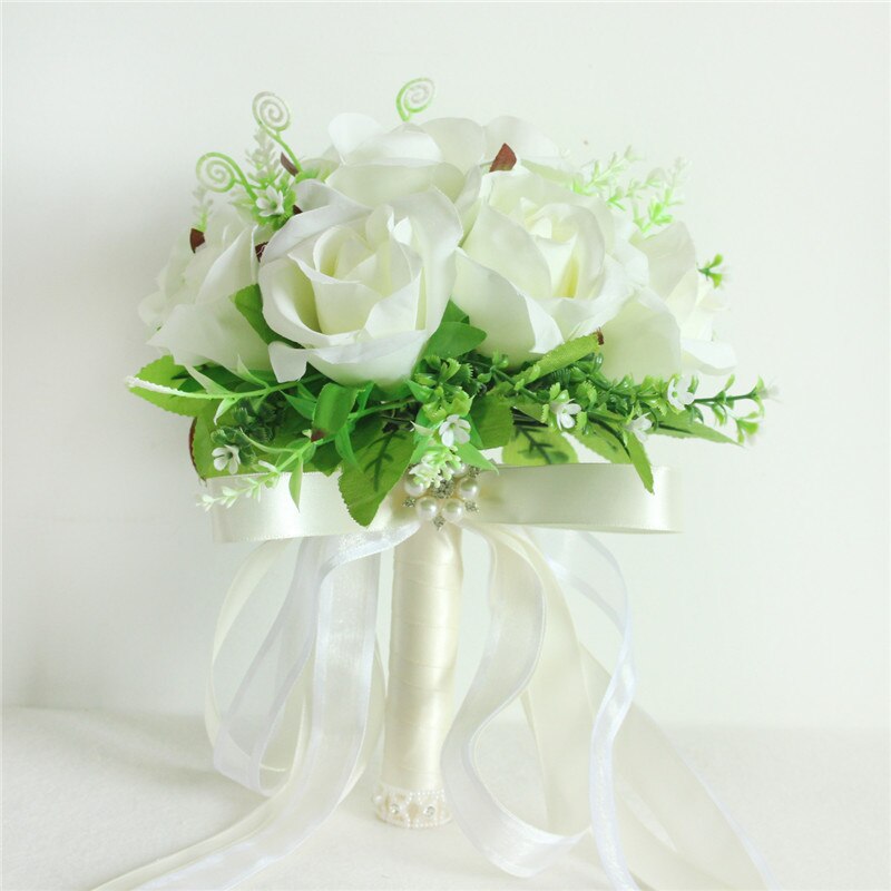 Bouquet da sposa in seta artificiale Champagne con 18 peonie e nastro di raso - Bridetobe.it