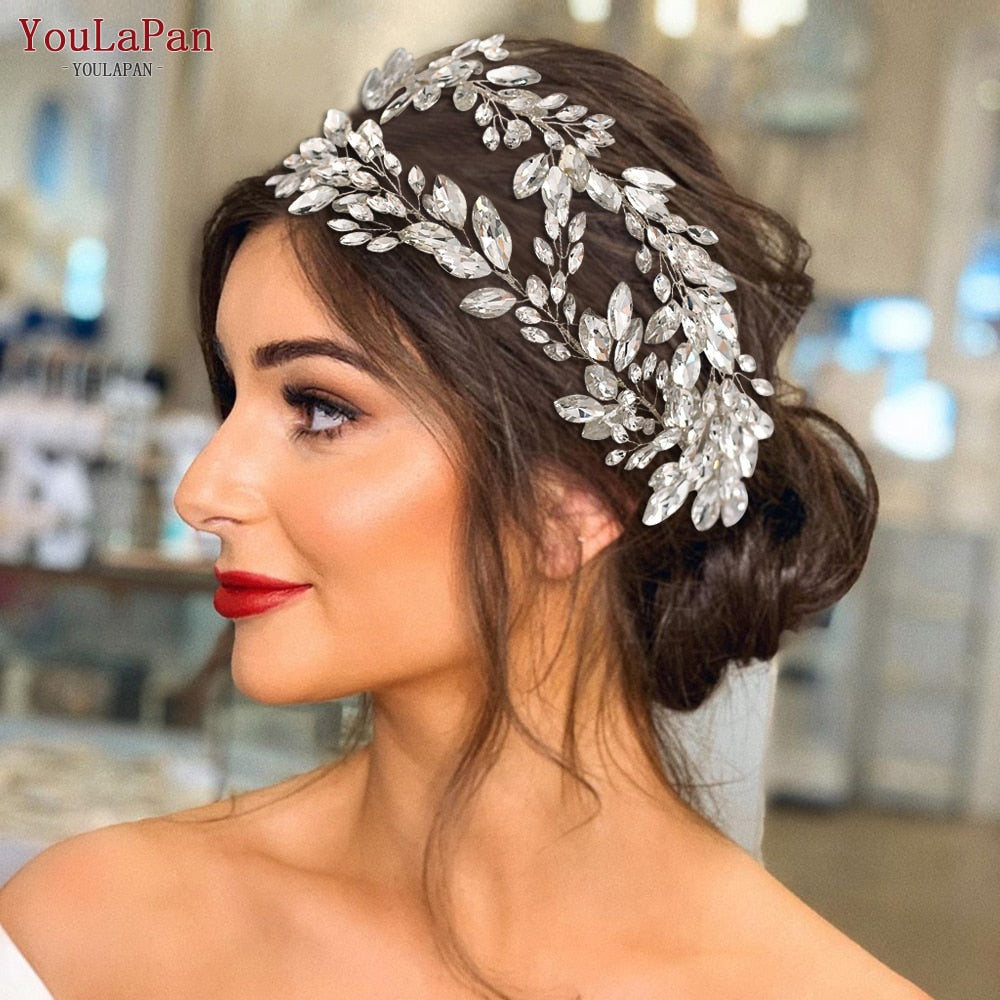 Fascia per capelli da sposa con fiori e foglie, perle e cristalli, accessori per capelli da sposa per donne e ragazze Fascia per capelli da sposa con fiori e foglie, perle e cristalli, accessori per capelli da sposa per donne e ragazze