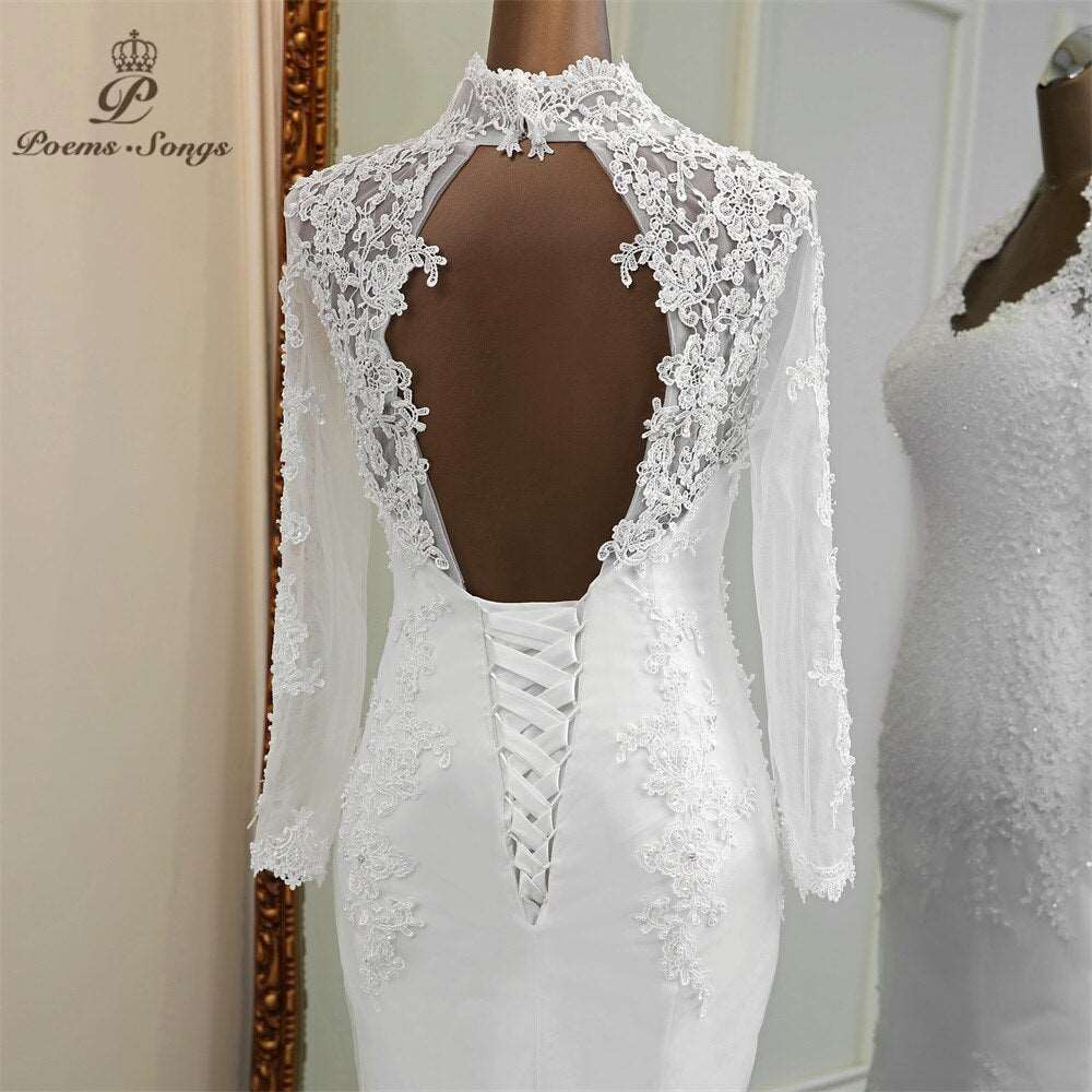 Abito da sposa elegante in pizzo con maniche lunghe e scollo a V a coda di sirena - Bridetobe.it