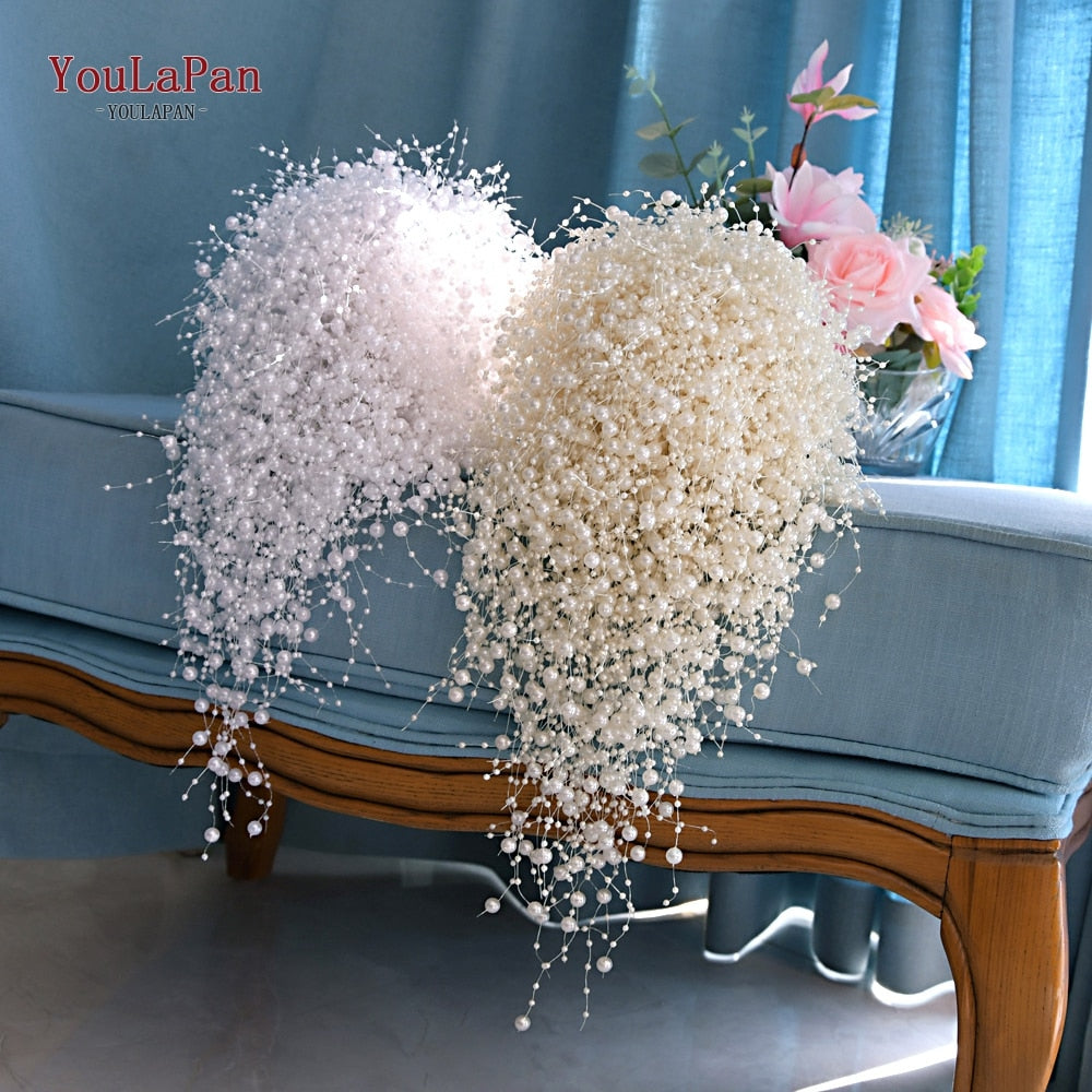 Bouquet da sposa in viscosa con strass e perle - Colore avorio e bianco - Bridetobe.it