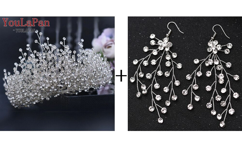 Set di tiara e orecchini da sposa fatti a mano con cristalli - Bridetobe.it