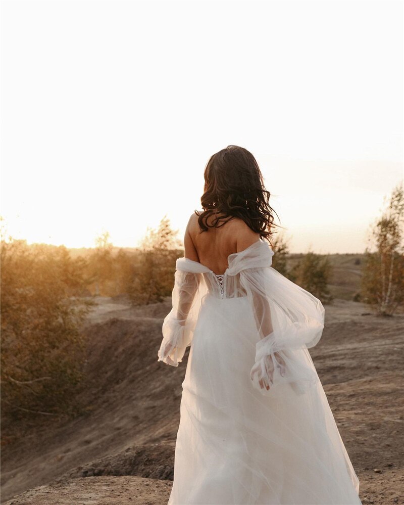 Abito da sposa da spiaggia 2023 in pizzo bohémien con maniche lunghe staccabili - Bridetobe.it