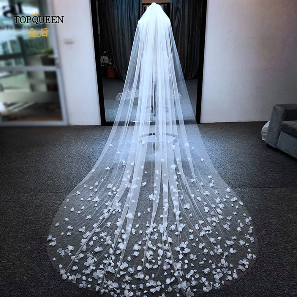 Velo da sposa a goccia di cattedrale lungo 5 metri con fiori 3D fatti a mano - Bridetobe.it