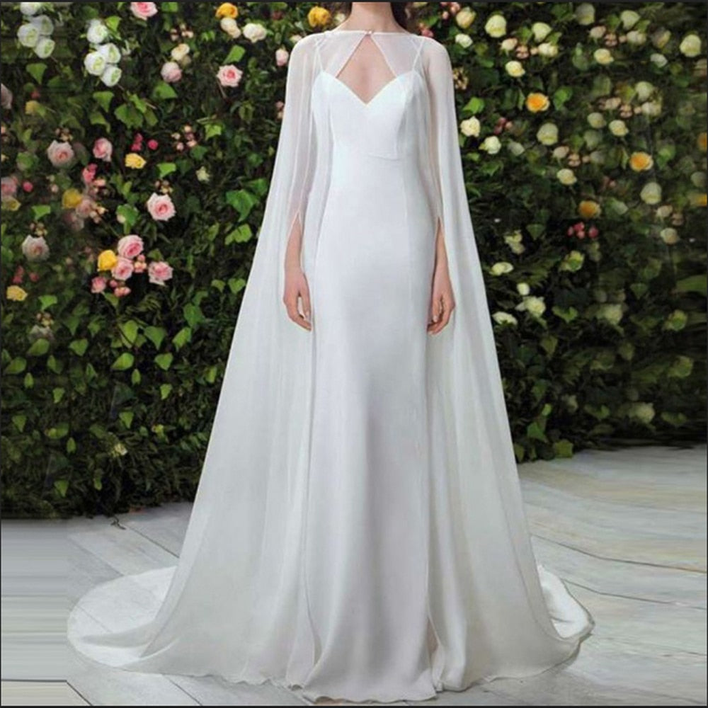 Mantello da sposa in chiffon lungo fino al pavimento, bianco avorio, bolero a giacca lunga, avvolgente da sposa fatto a mano - Bridetobe.it