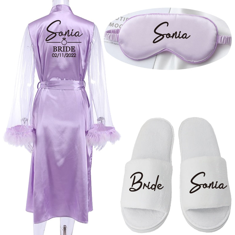 Accappatoio da sposa personalizzato con nome e data per damigelle di nozze, elegante accappatoio da notte lungo e sexy per feste. - Bridetobe.it