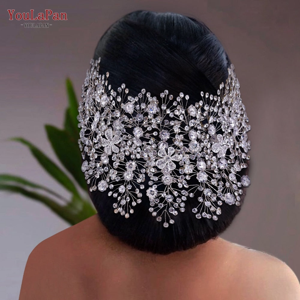 Fascia per capelli nuziale di lusso a forma di fiore con strass fatto a mano e orecchini in cristalli - Bridetobe.it