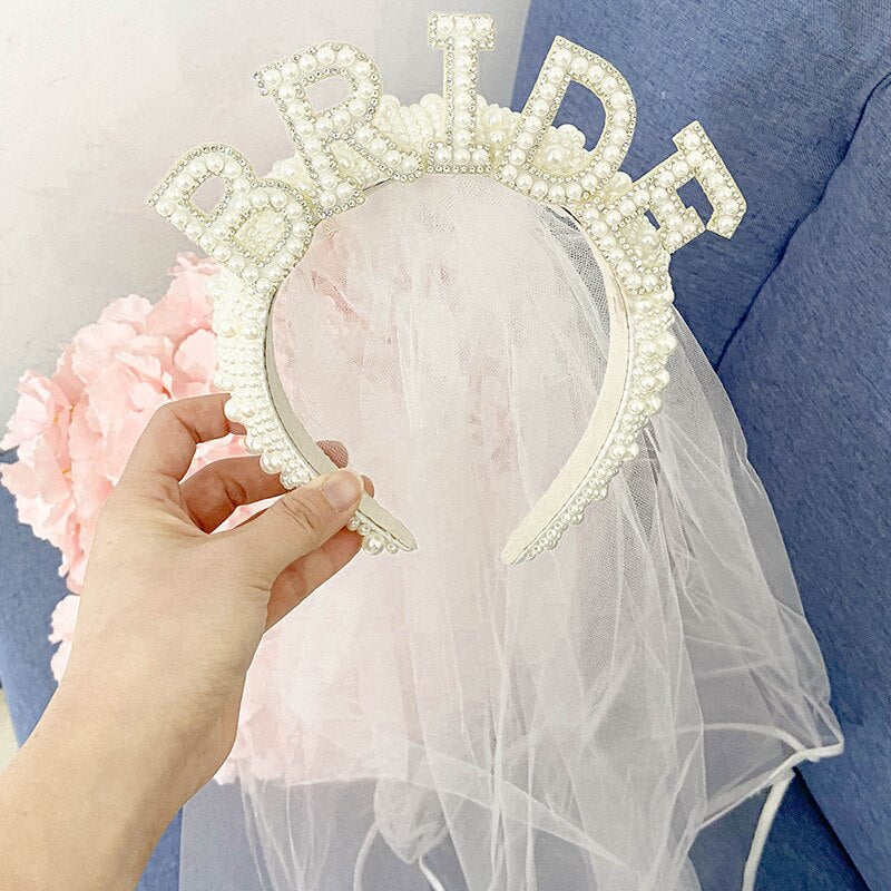 Accessori capelli sposa Corona di perle fatta a mano per la futura sposa con velo per addio al nubilato, addio al celibato, feste di addio al nubilato e al celibato, bridal shower, matrimonio