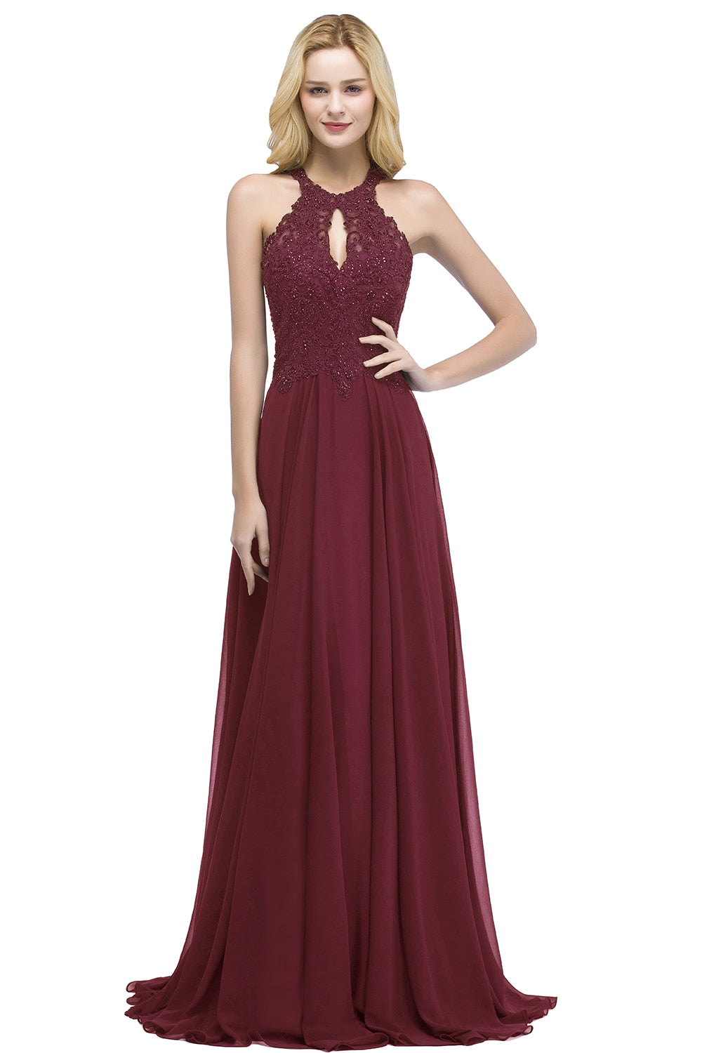 Abiti da damigella d'onore per donna Abito da cerimonia nuziale elegante in chiffon con perline con inserto in pizzo - Bridetobe.it