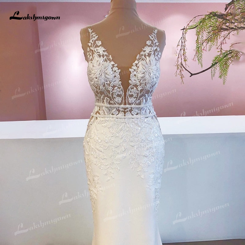 Abito da sposa in pizzo mermaid in stile boho chic del 2023, lussuoso ed elegante con applicazioni in pizzo e satin - Bridetobe.it