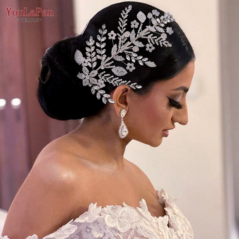 Fascia capelli sposa in strass fatti a mano a forma di grande fiore, copricapo di cristallo vuoto con zirconi per donne - Bridetobe.it