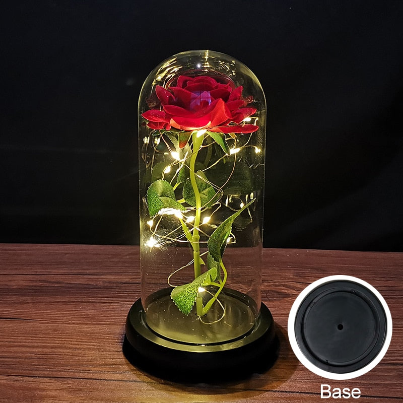 Regalo di San Valentino per la tua ragazza: Rosa eterna con luce LED, copertura in vetro con foglia d'oro. Ideale anche come regalo per la festa della mamma, matrimoni e damigelle d'onore. - Bridetobe.it