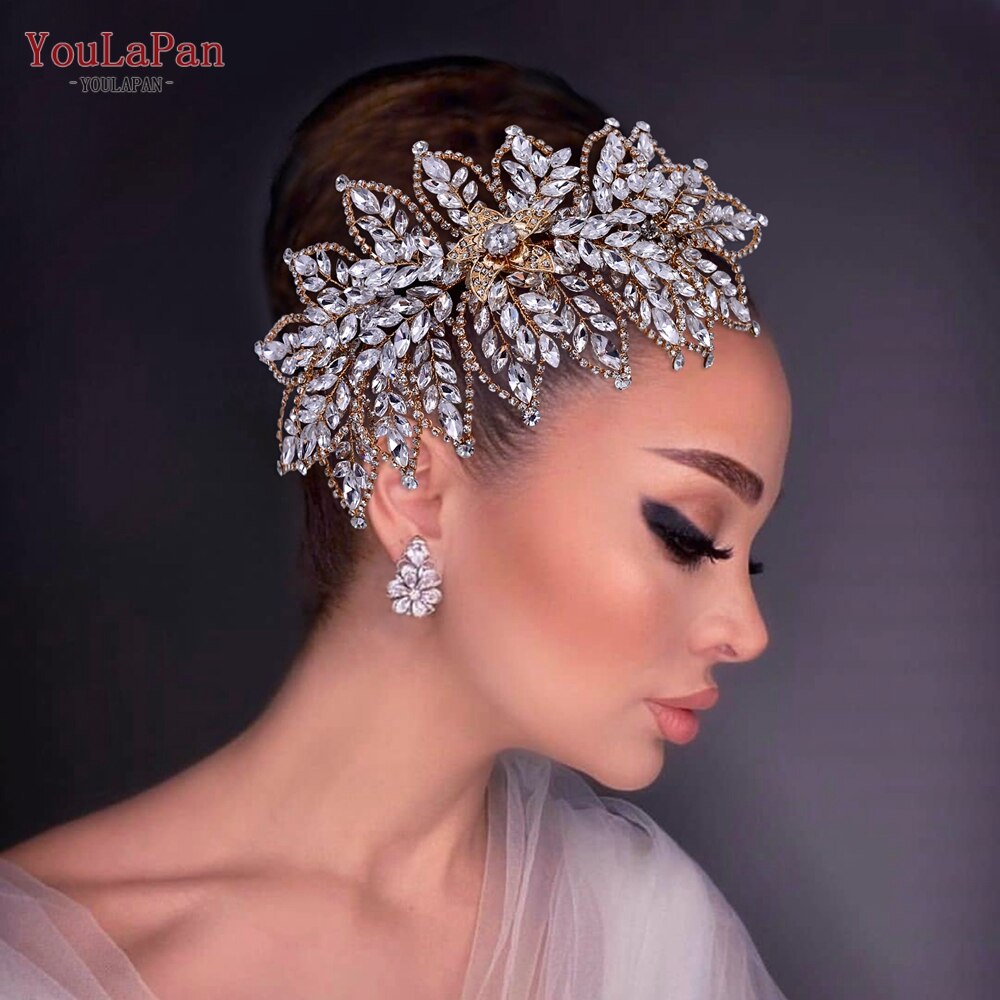 Fascia capelli sposa in strass fatti a mano a forma di grande fiore, copricapo di cristallo vuoto con zirconi per donne - Bridetobe.it