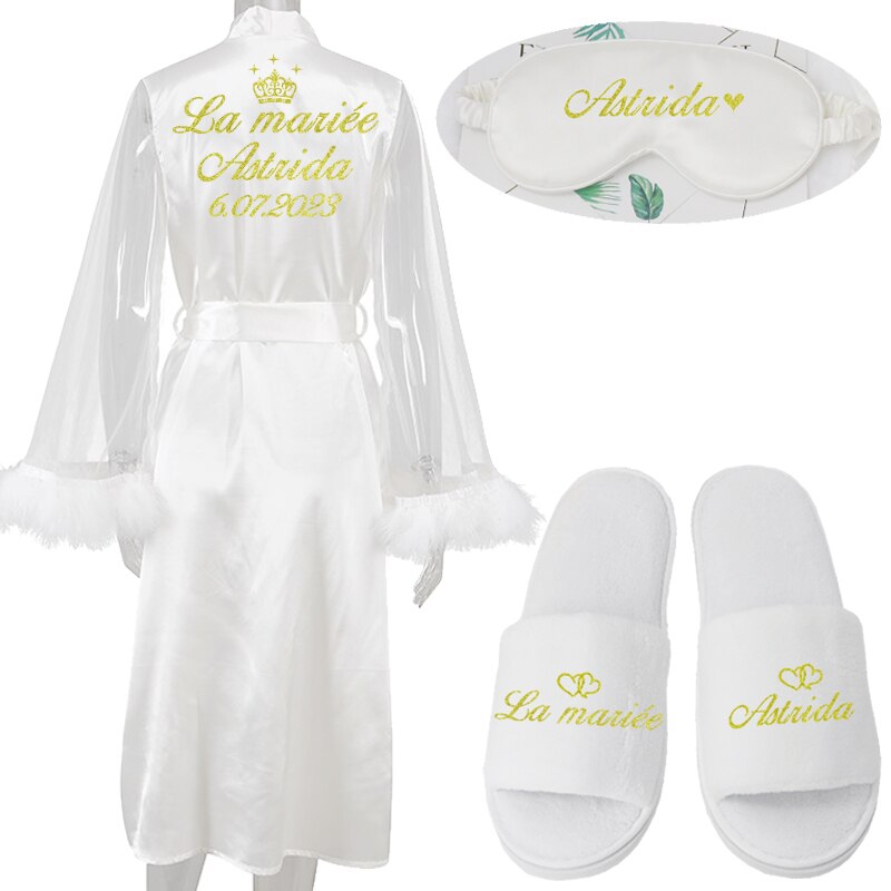 Accappatoio da sposa personalizzato con nome e data per damigelle di nozze, elegante accappatoio da notte lungo e sexy per feste. - Bridetobe.it