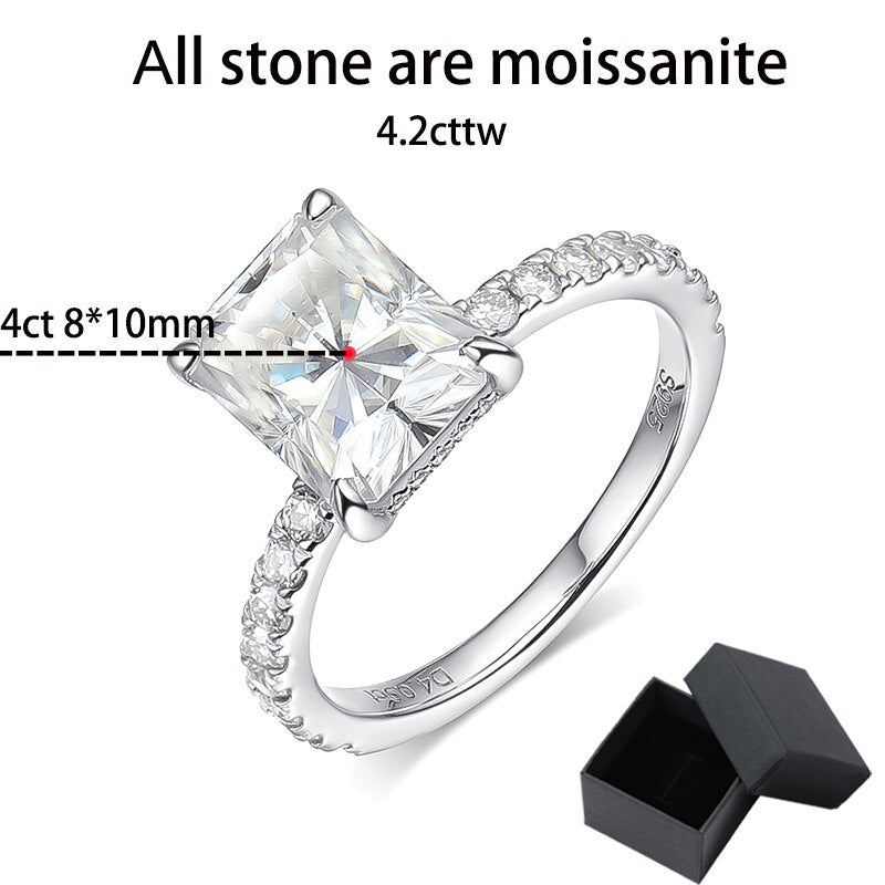 Anello di Fidanzamento Solitario Radiant Cut Moissanite 4ct S925 Sterling Silver con Certificazione GRA - Bridetobe.it