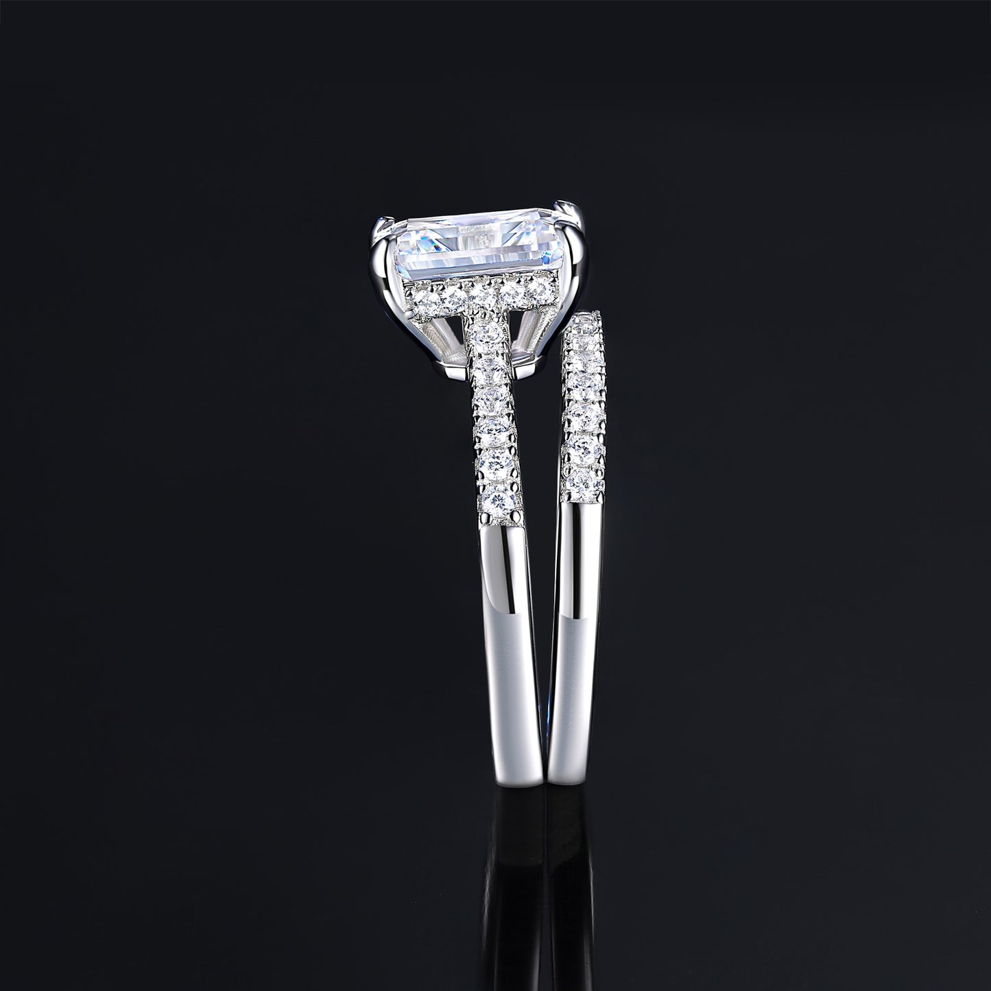 Anello di fidanzamento in argento Sterling 925 con diamante zircone cubico AAAAA taglio smeraldo da 3,4 ct - Bridetobe.it