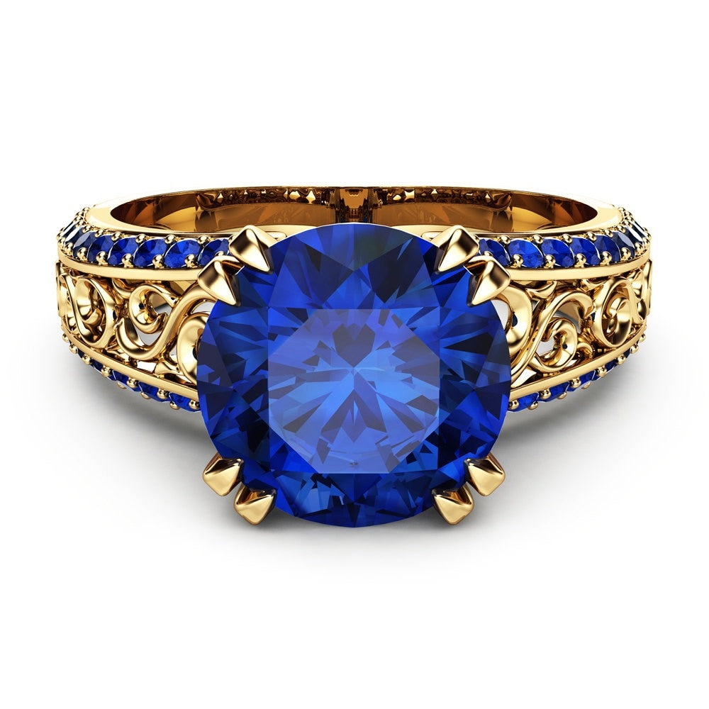 Anello di Zircon e Smeraldo Blu 14k Oro - Bridetobe.it