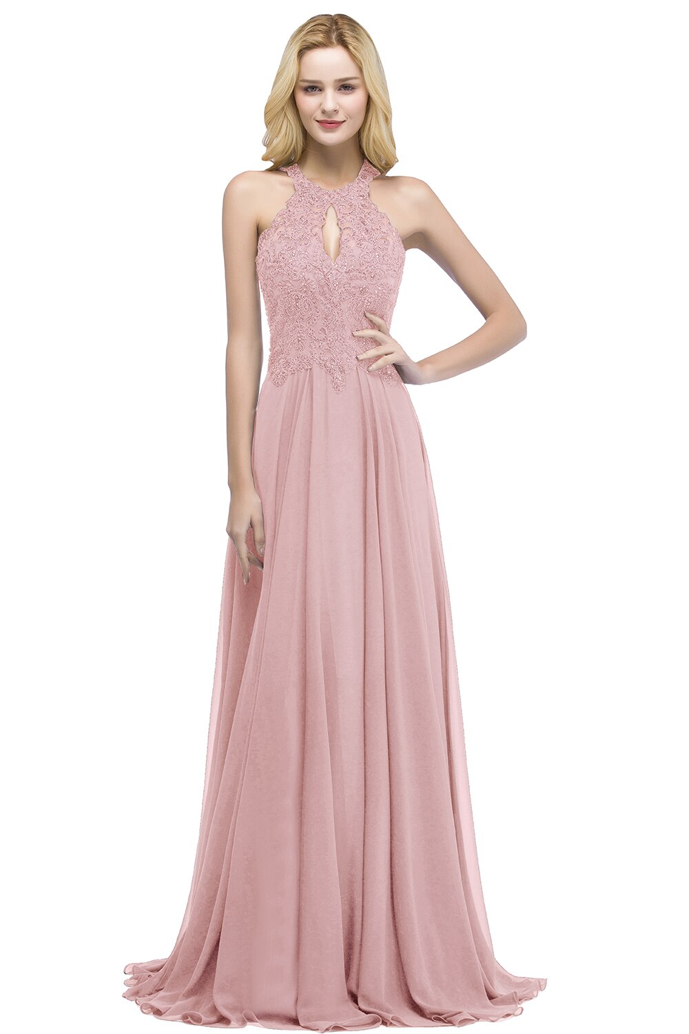 Abiti da damigella d'onore per donna Abito da cerimonia nuziale elegante in chiffon con perline con inserto in pizzo - Bridetobe.it