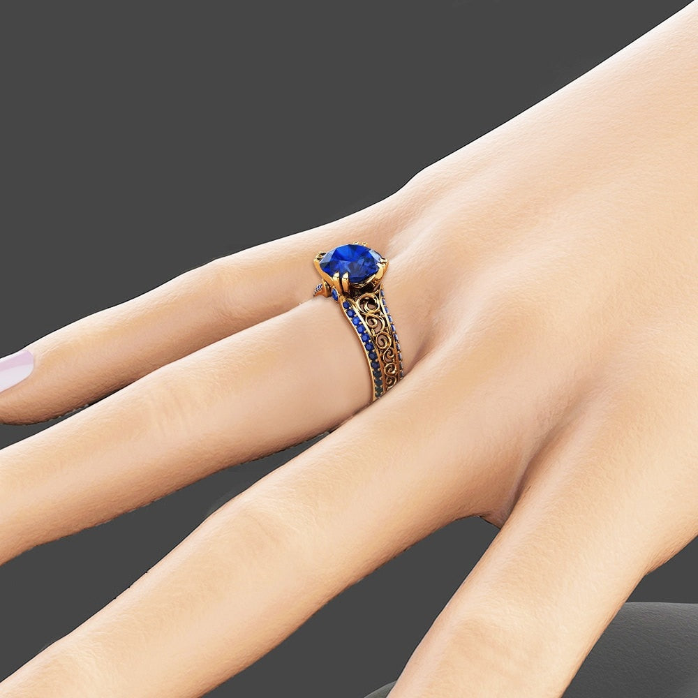 Anello di Zircon e Smeraldo Blu 14k Oro - Bridetobe.it