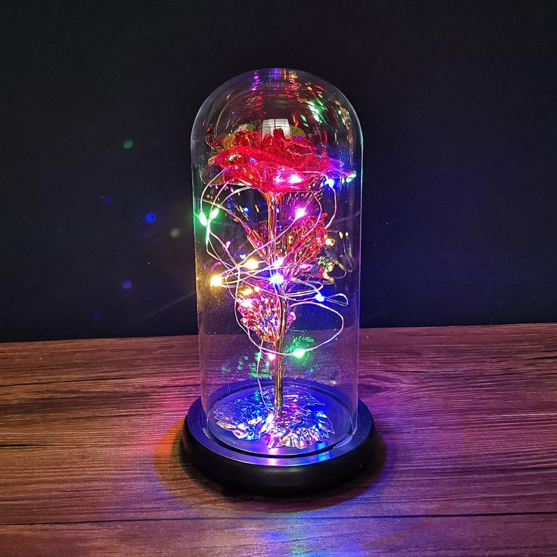 LED regalo di San Valentino per fidanzata eterna luce rosa fiore in lamina d'oro 24 carati in vetro copertura festa della mamma matrimonio regalo damigella d'onore - Bridetobe.it