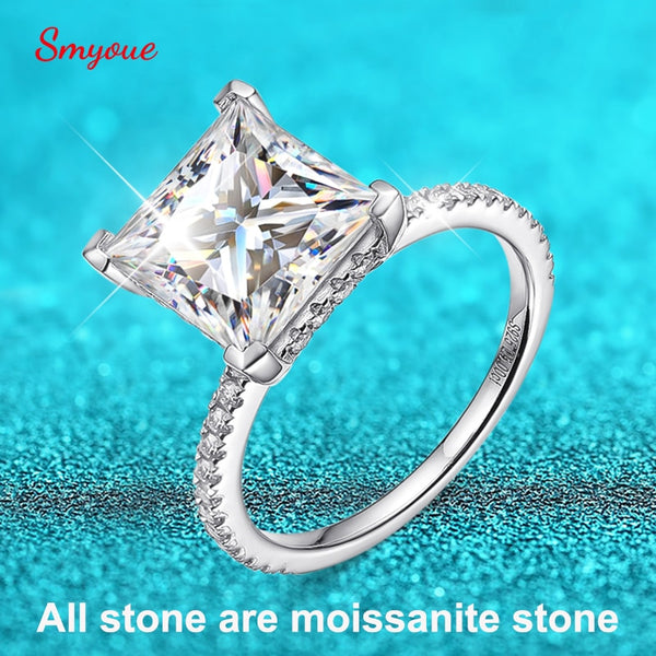 Acquista Moda 5ct vero diamante Moissanite anello quadrato a quattro punte  taglio radiante puro argento sterling S925 per le donne gioielli da sposa