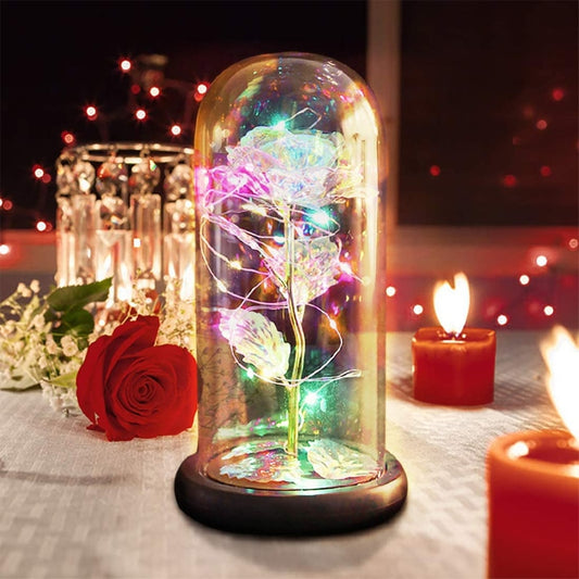 LED regalo di San Valentino per fidanzata eterna luce rosa fiore in lamina d'oro 24 carati in vetro copertura festa della mamma matrimonio regalo damigella d'onore - Bridetobe.it