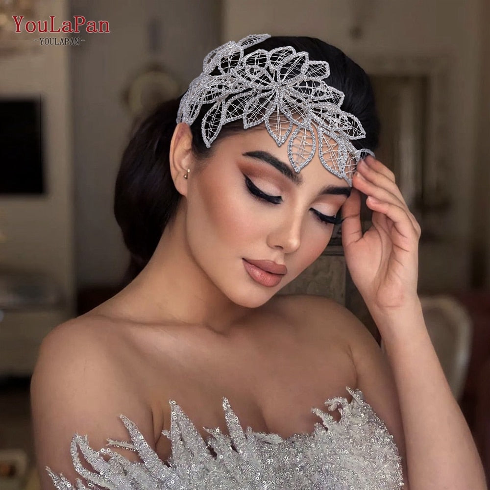 Fascia capelli sposa in strass fatti a mano a forma di grande fiore, copricapo di cristallo vuoto con zirconi per donne - Bridetobe.it