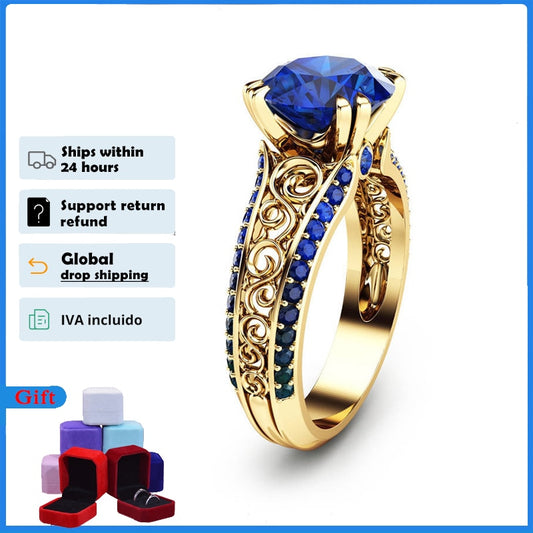 Anello di Zircon e Smeraldo Blu 14k Oro - Bridetobe.it