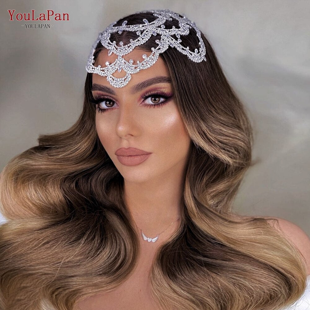 Fascia capelli sposa in strass fatti a mano a forma di grande fiore, copricapo di cristallo vuoto con zirconi per donne - Bridetobe.it