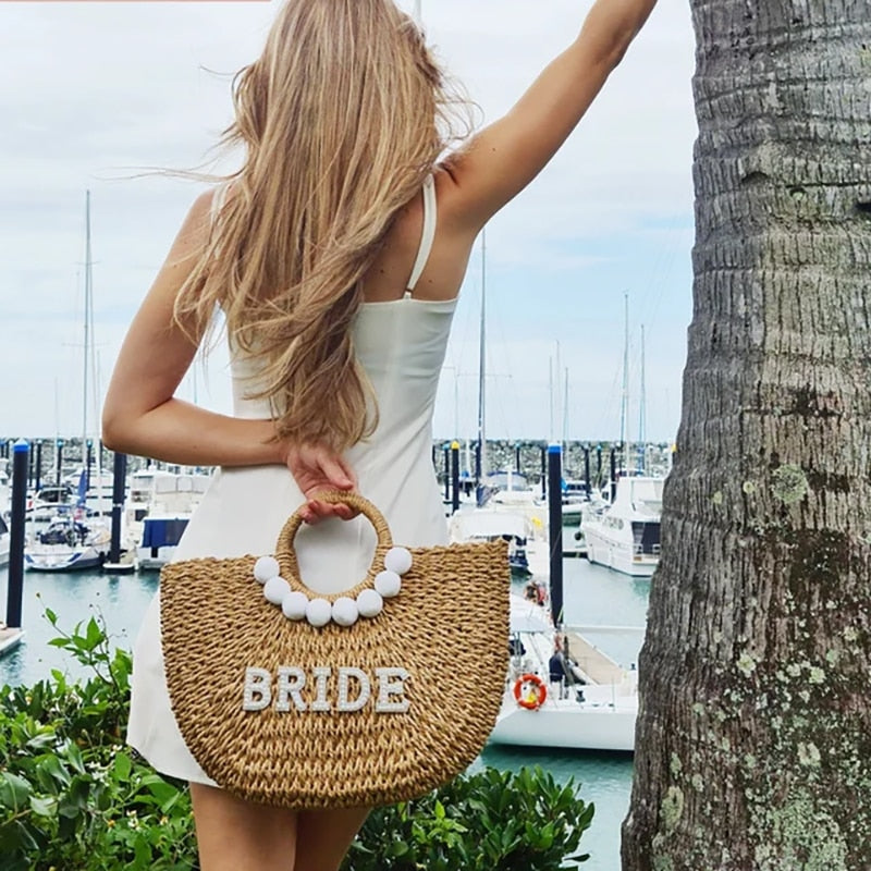 Borsa da spiaggia per la sposa Mrs - Bachelorette Party Boho Rustico in Paglia - Bridetobe.it