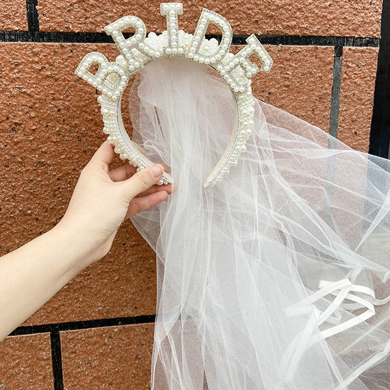 Accessori capelli sposa Corona di perle fatta a mano per la futura sposa con velo per addio al nubilato, addio al celibato, feste di addio al nubilato e al celibato, bridal shower, matrimonio