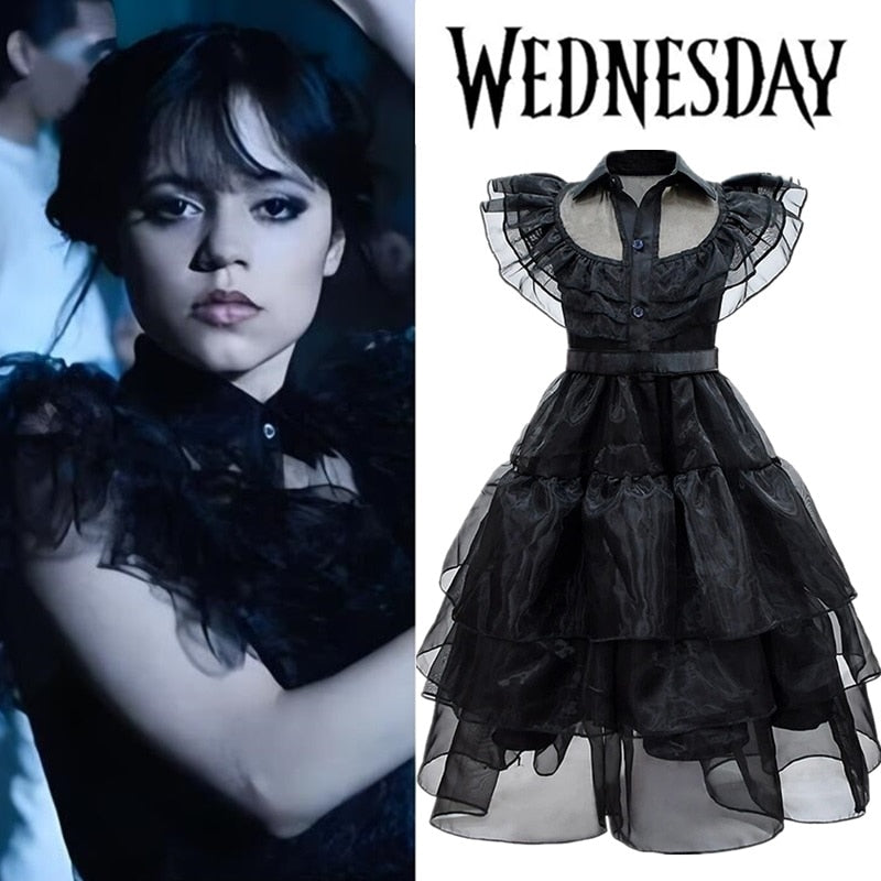 Costume da festa per bambini Wednesday Addams per ragazze - Vestito per feste di compleanno, cosplay e prom per principesse 4-10 anni - Bridetobe.it