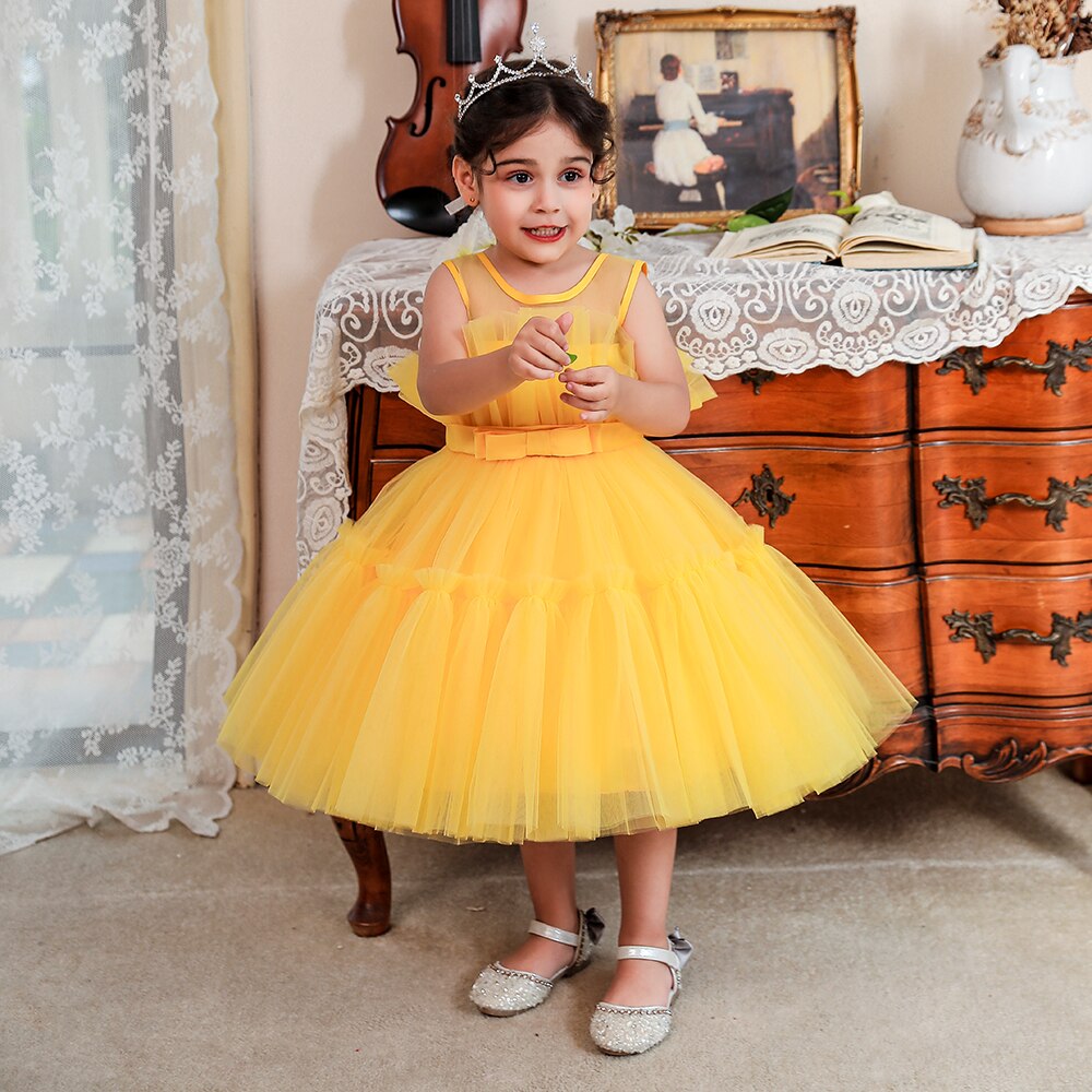 Abito Da Principessa Per Bambina FYMNSI - In Tulle Con Fiori E Farfalla, Per Matrimoni E Battesimi, 6-24 Mesi, Rosa, Con Fascia