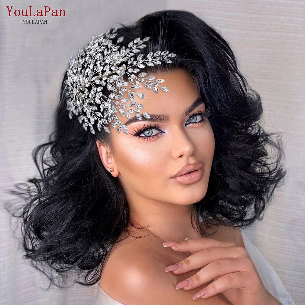 Fascia capelli sposa in strass fatti a mano a forma di grande fiore, copricapo di cristallo vuoto con zirconi per donne - Bridetobe.it