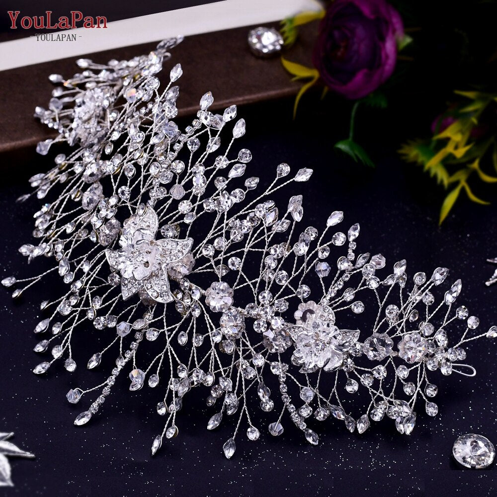 Fasce per capelli da sposa di lusso fatti a mano a forma di fiore con cristalli - Bridetobe.it