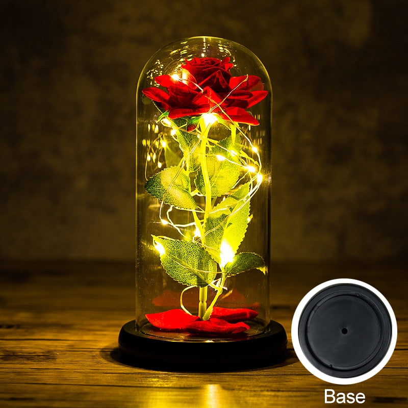 Regalo di San Valentino per la tua ragazza: Rosa eterna con luce LED, copertura in vetro con foglia d'oro. Ideale anche come regalo per la festa della mamma, matrimoni e damigelle d'onore. - Bridetobe.it