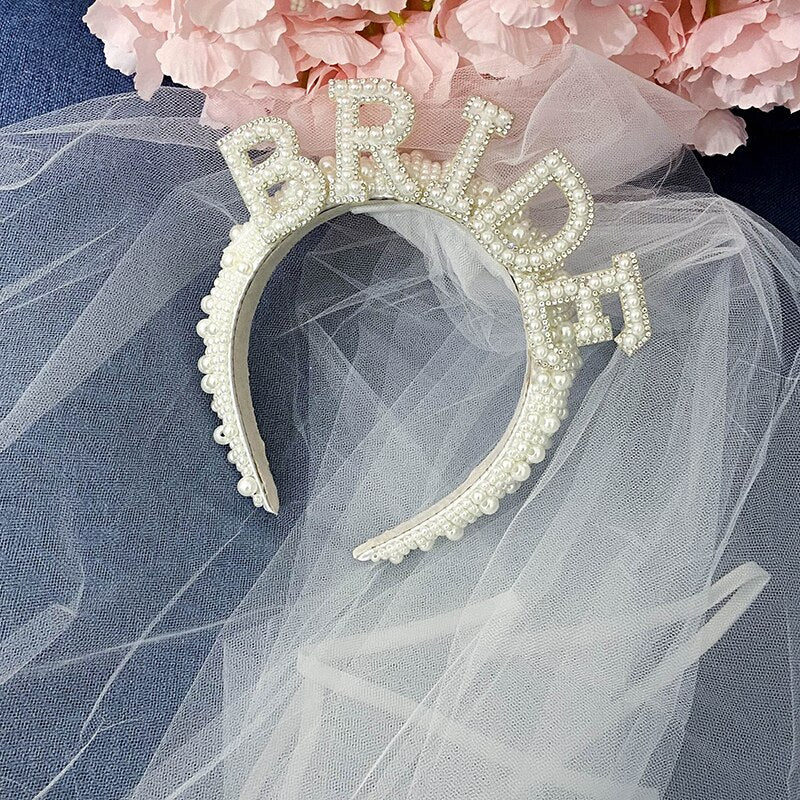 Accessori capelli sposa Corona di perle fatta a mano per la futura sposa con velo per addio al nubilato, addio al celibato, feste di addio al nubilato e al celibato, bridal shower, matrimonio