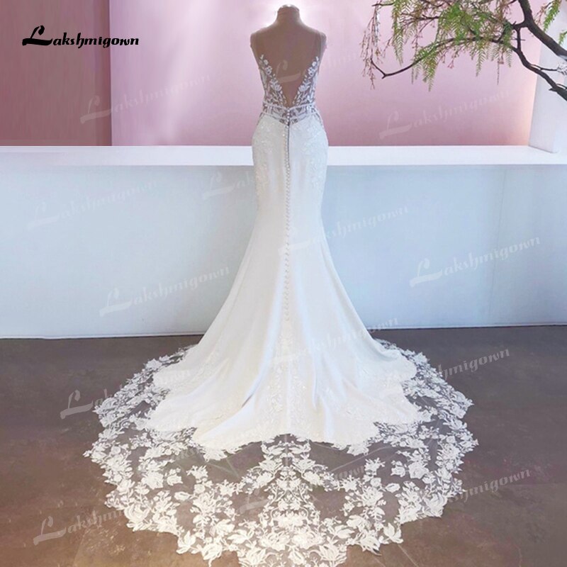 Abito da sposa in pizzo mermaid in stile boho chic del 2023, lussuoso ed elegante con applicazioni in pizzo e satin - Bridetobe.it