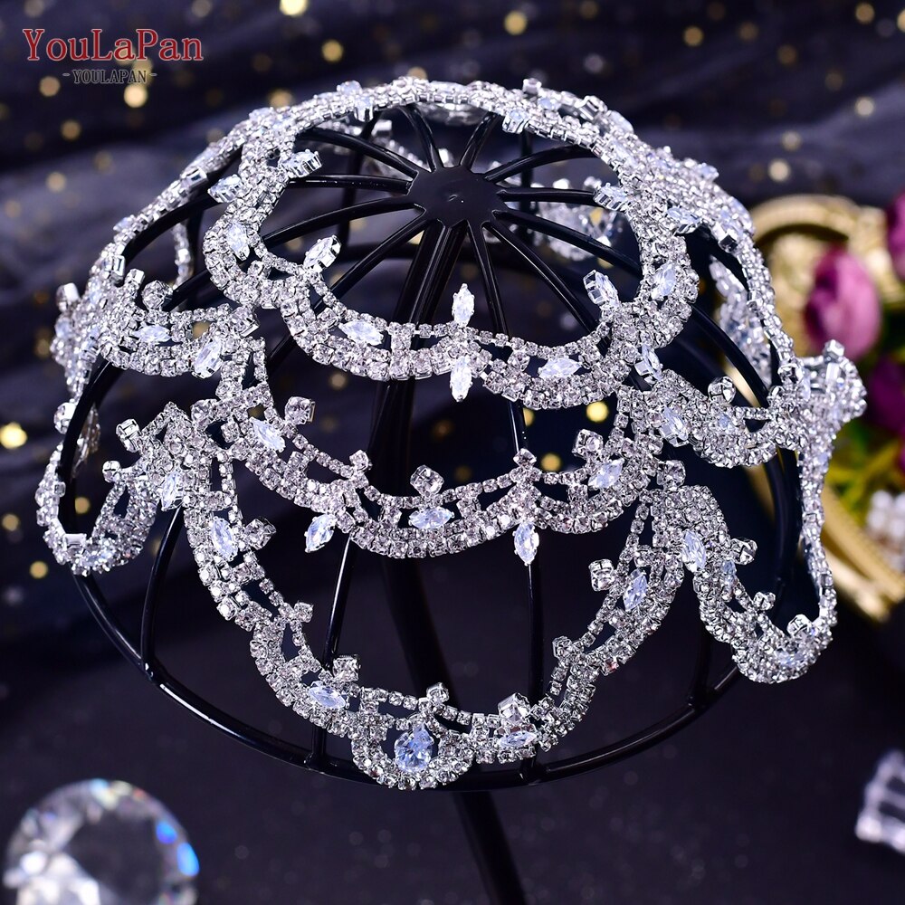 Fascia capelli sposa in strass fatti a mano a forma di grande fiore, copricapo di cristallo vuoto con zirconi per donne - Bridetobe.it