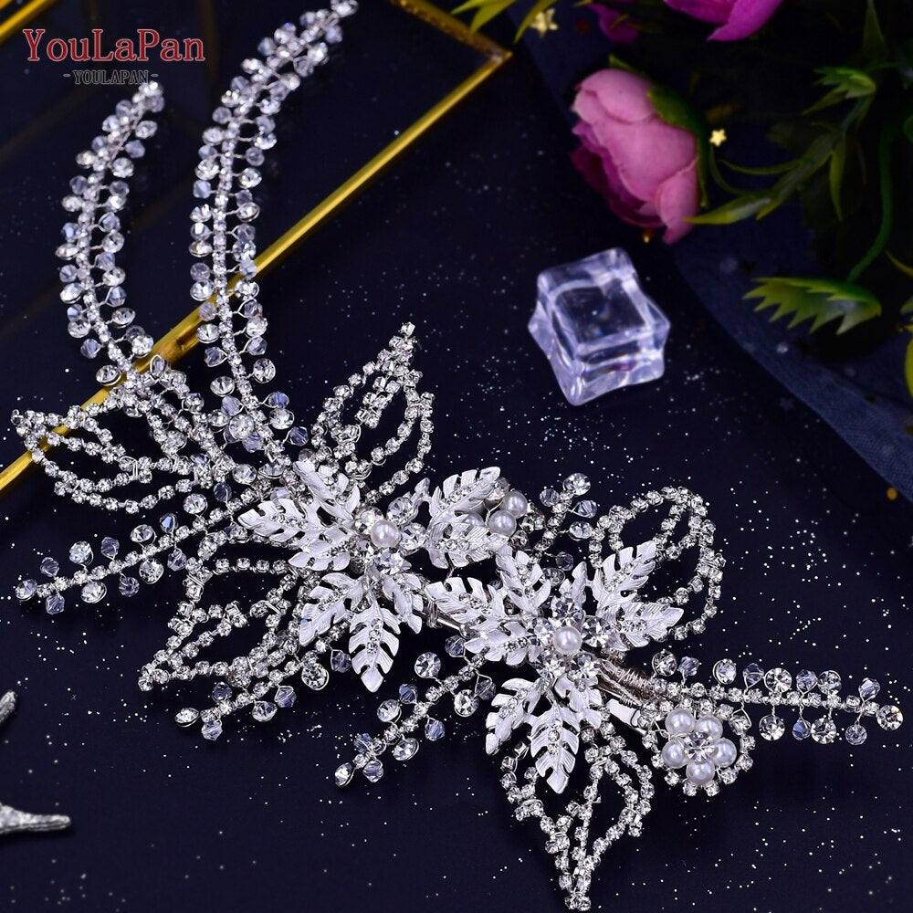 Accessori capelli sposa in cristallo di lusso con design a pianta e strass cristalli - Bridetobe.it