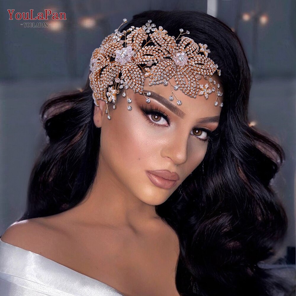 Fascia capelli sposa in strass fatti a mano a forma di grande fiore, copricapo di cristallo vuoto con zirconi per donne - Bridetobe.it