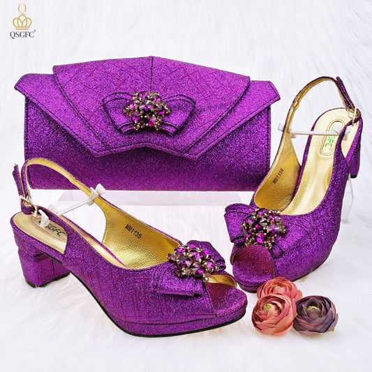 Scarpe e borsa fatte a mano con design elegante farfalla per banchetti nuziali reali con tacco basso" - Bridetobe.it