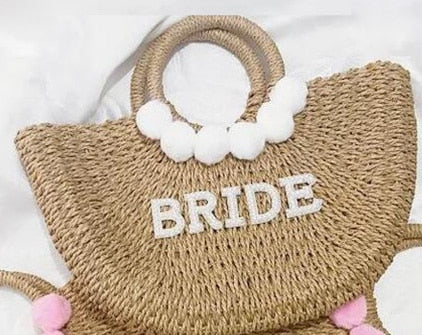 Borsa personalizzata per la sposa , Regalo di Matrimonio, Fidanzamento,  Luna di miele e Addio al nubilato con perle e design da spiaggia e piscina