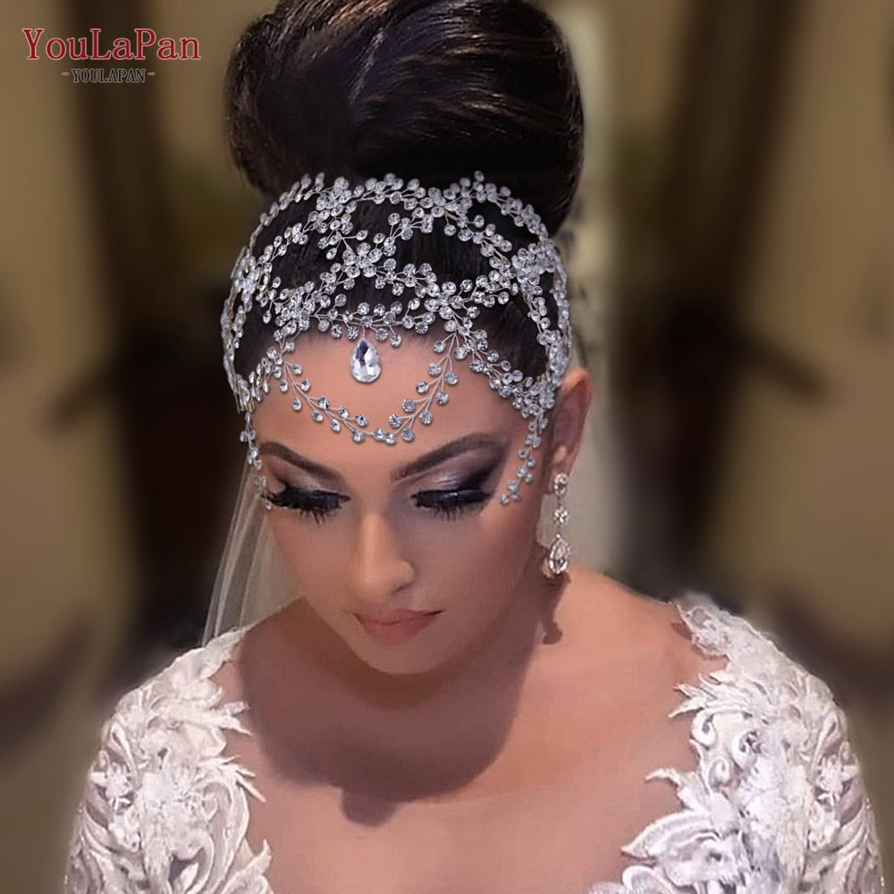 Fascia capelli sposa in strass fatti a mano a forma di grande fiore, copricapo di cristallo vuoto con zirconi per donne - Bridetobe.it