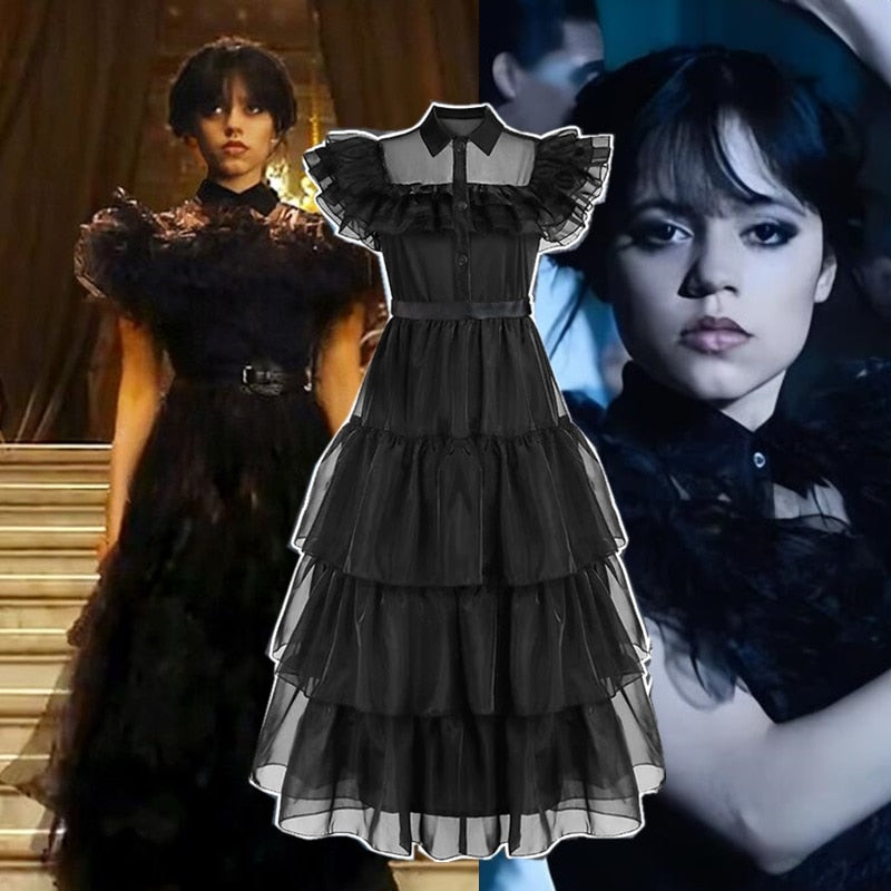 Costume da festa per bambini Wednesday Addams per ragazze - Vestito per feste di compleanno, cosplay e prom per principesse 4-10 anni - Bridetobe.it