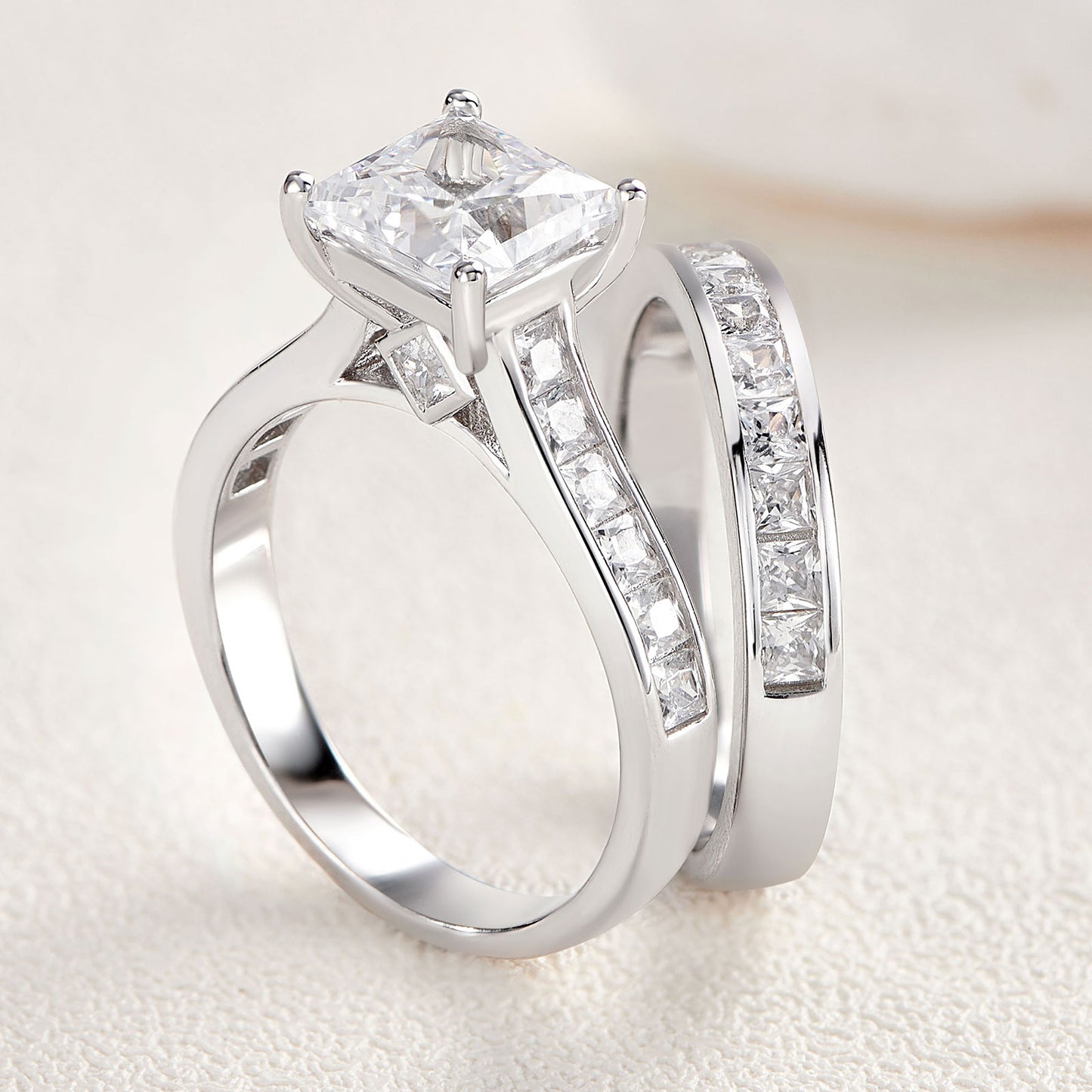 Anelli di fidanzamento in argento sterling 925 con zirconi taglio principessa 7x7mm AAAAA" - Bridetobe.it