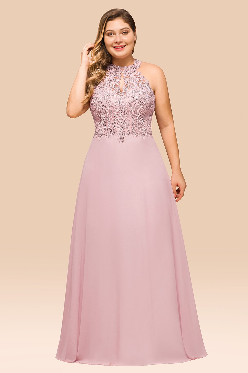 Abiti da damigella d'onore per donna Abito da cerimonia nuziale elegante in chiffon con perline con inserto in pizzo - Bridetobe.it