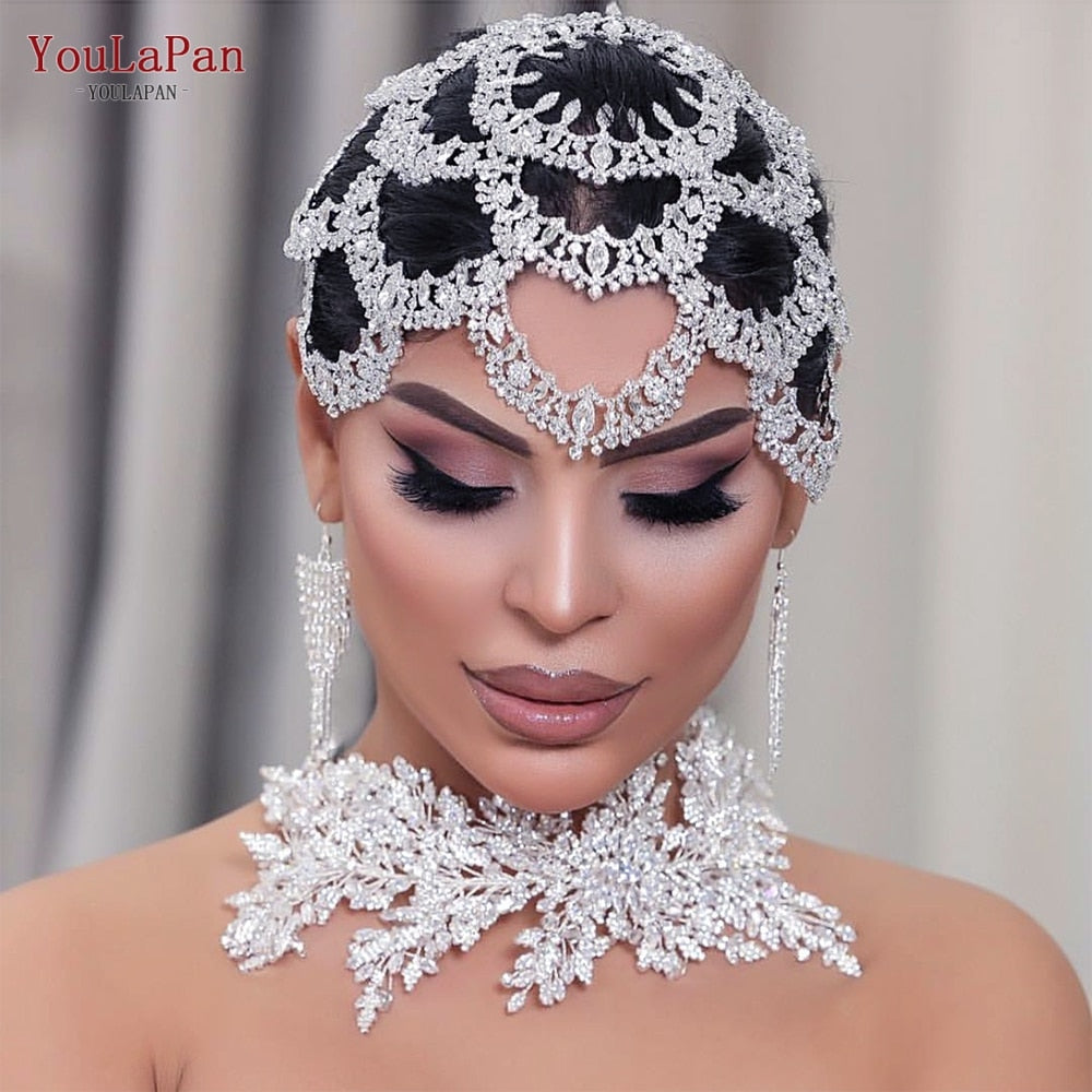 Fascia capelli sposa in strass fatti a mano a forma di grande fiore, copricapo di cristallo vuoto con zirconi per donne - Bridetobe.it